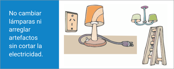 No cambiar lámparas ni arreglar artefactos sin cortar la electricidad.